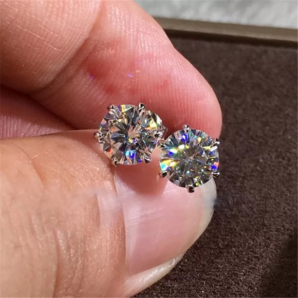 0.84-2Ct Round Cut Simulated Diamonds Back Silver Earrings Studs - Picture 7 of 17